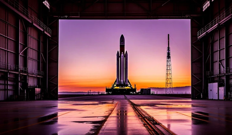 Commercial rocket on launch pad